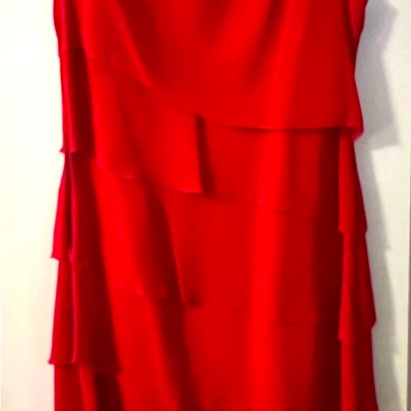 Bright red dress, no sleeves, scalloped front & back. Great for holiday party! - Picture 3 of 4
